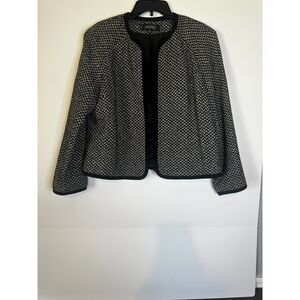 KASPER Petites Women’s 12P Abstract Print Open Front Career Jacket Black & White